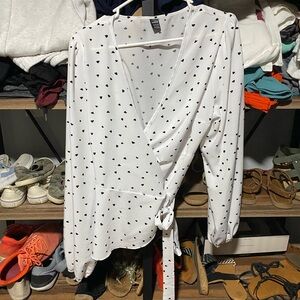SHEIN White Top with Black Heart Pattern